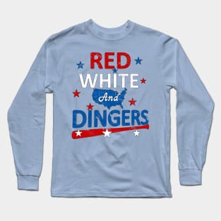 Red White and Dingers Baseball Stars and Stripes USA American Flag Long Sleeve T-Shirt